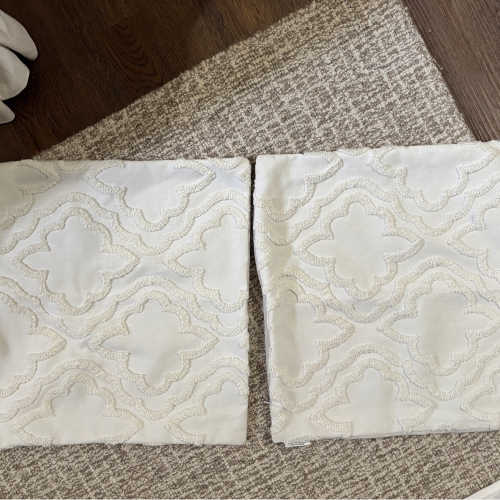 Cream and linen patterned pillow covers set of 2 18 x 18